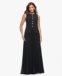 Xscape Women's Vest Style Pleated Scuba Long Dress