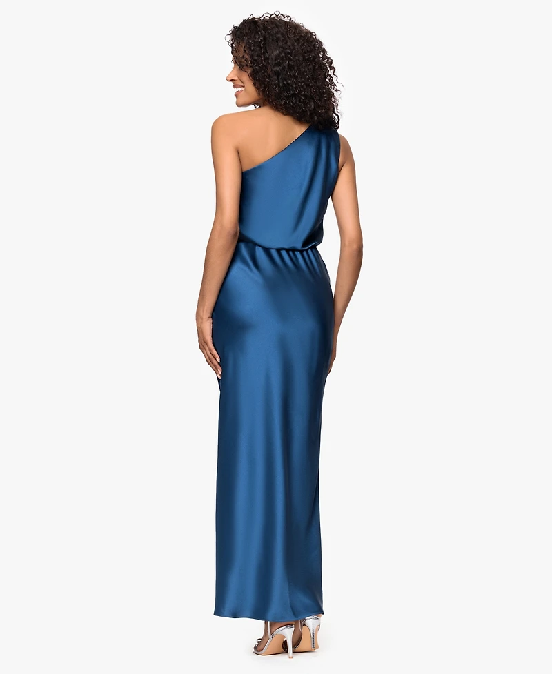 Xscape Women's Bridesmaid One Shoulder Satin Long Dress