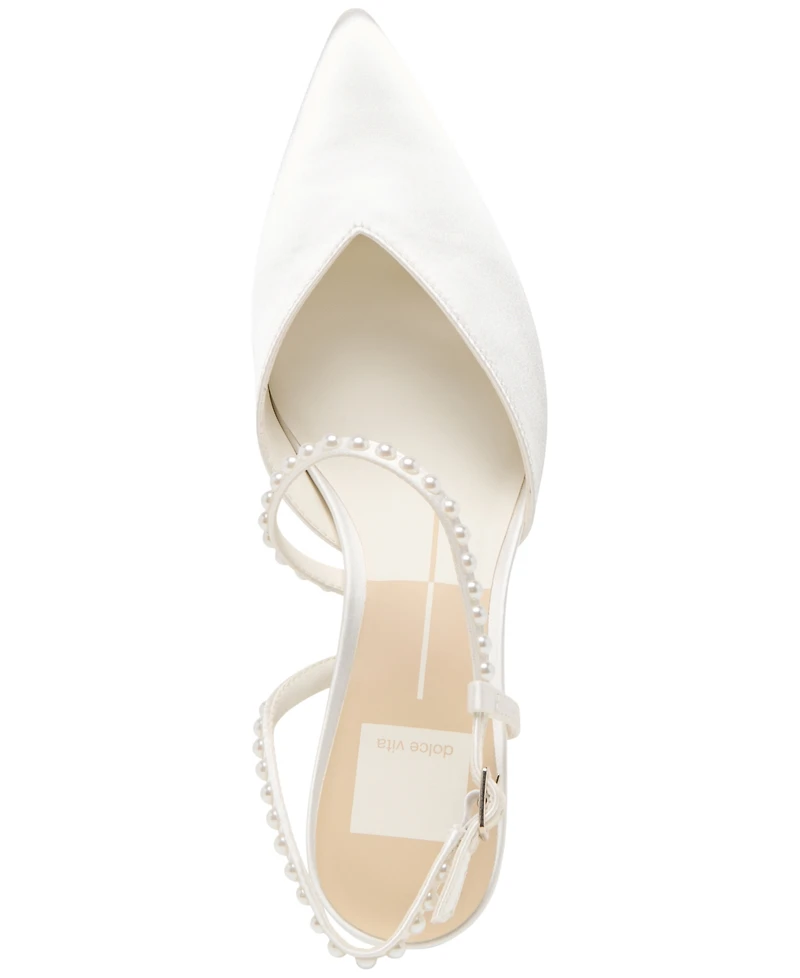 Dolce Vita Women's Kamra Pearl Mid Satin Strappy Kitten Heel Pumps
