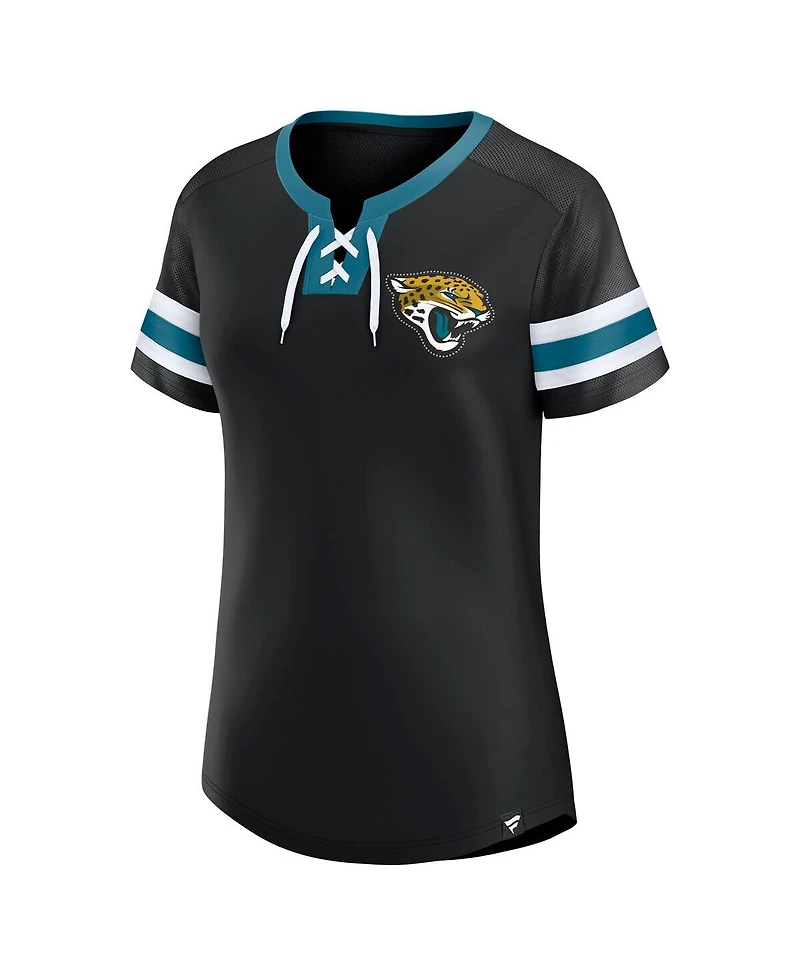 Fanatics Women's Black Jacksonville Jaguars Lace-Up Bling T-Shirt