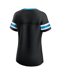 Fanatics Women's Black Carolina Panthers True Catch Iconic Rhinestone Bling Athena Lace-Up T-Shirt