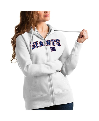 Antigua Women's White New York Giants Wordmark Victory Full-Zip Hoodie