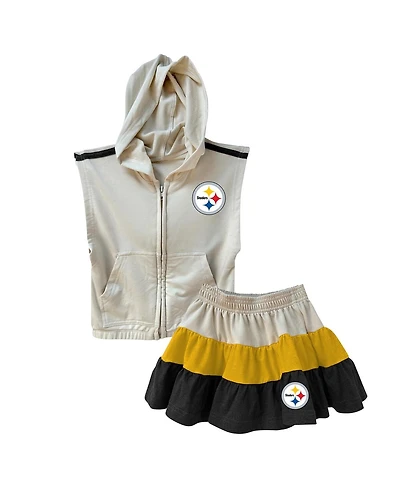 Wes & Willy Girls Toddler Gold/Black Pittsburgh Steelers Sleeveless Full-Zip Hoodie and Skirt Set