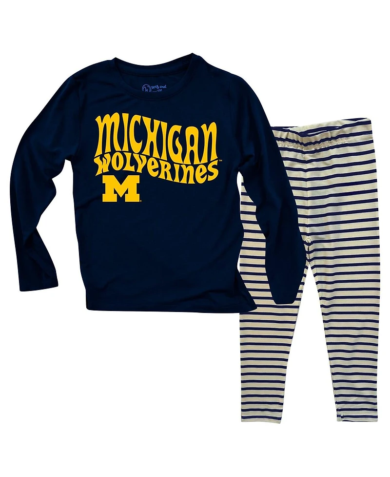Wes & Willy Baby Boys and Girls Michigan Wolverines Long Sleeve Top Striped Tri-Blend Leggings Set