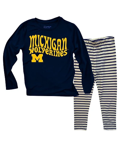 Wes & Willy Baby Boys and Girls Michigan Wolverines Long Sleeve Top Striped Tri-Blend Leggings Set