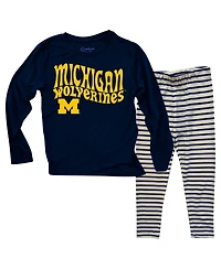 Wes & Willy Baby Boys and Girls Michigan Wolverines Long Sleeve Top Striped Tri-Blend Leggings Set