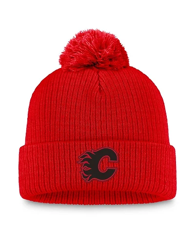 Fanatics Women's Red Calgary Flames Cuffed Knit with Pom Hat