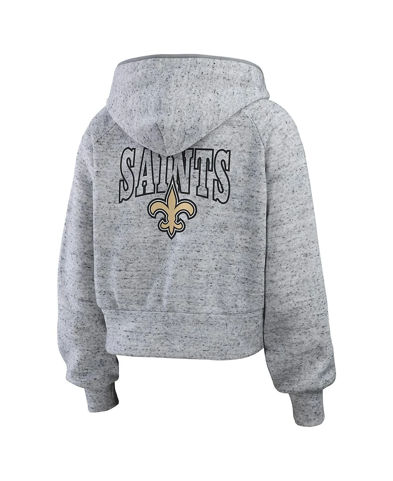 Wear by Erin Andrews Women's Heather Gray New Orleans Saints Speckled Fleece Cropped Full-Zip Hoodie