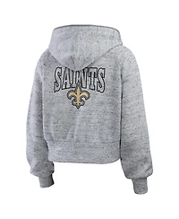 Wear by Erin Andrews Women's Heather Gray New Orleans Saints Speckled Fleece Cropped Full-Zip Hoodie