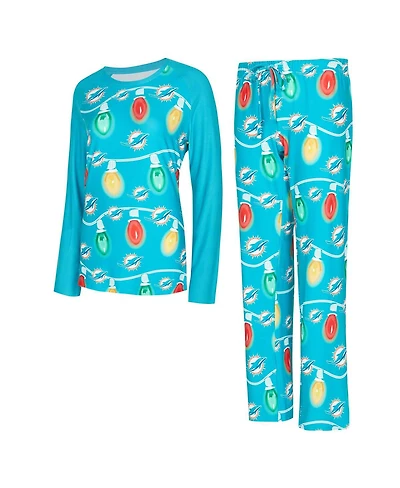 Concepts Sport Women's Aqua Miami Dolphins Garland Knit Raglan Long Sleeve Top and Pants Set