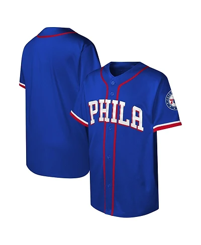 Outerstuff Big Boys and Girls Royal Philadelphia 76ers Stitch Full-Button Baseball Jersey