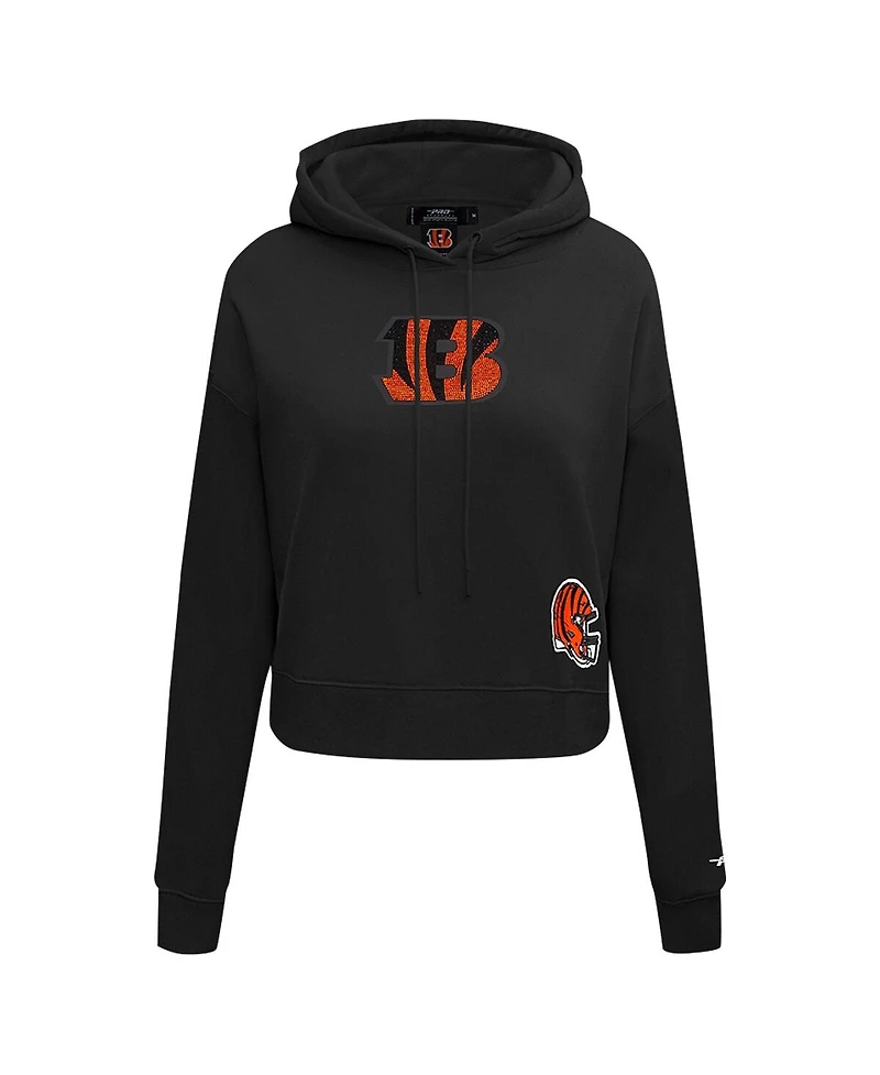 Pro Standard Women's Black Cincinnati Bengals Jeweled Cropped Pullover Hoodie