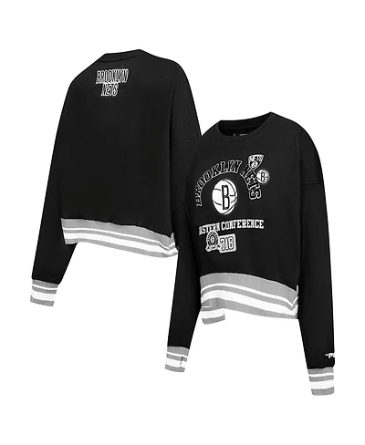 Pro Standard Women's Black Brooklyn Nets Area Code Cropped Pullover Sweatshirt