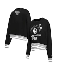 Pro Standard Women's Black Brooklyn Nets Area Code Cropped Pullover Sweatshirt