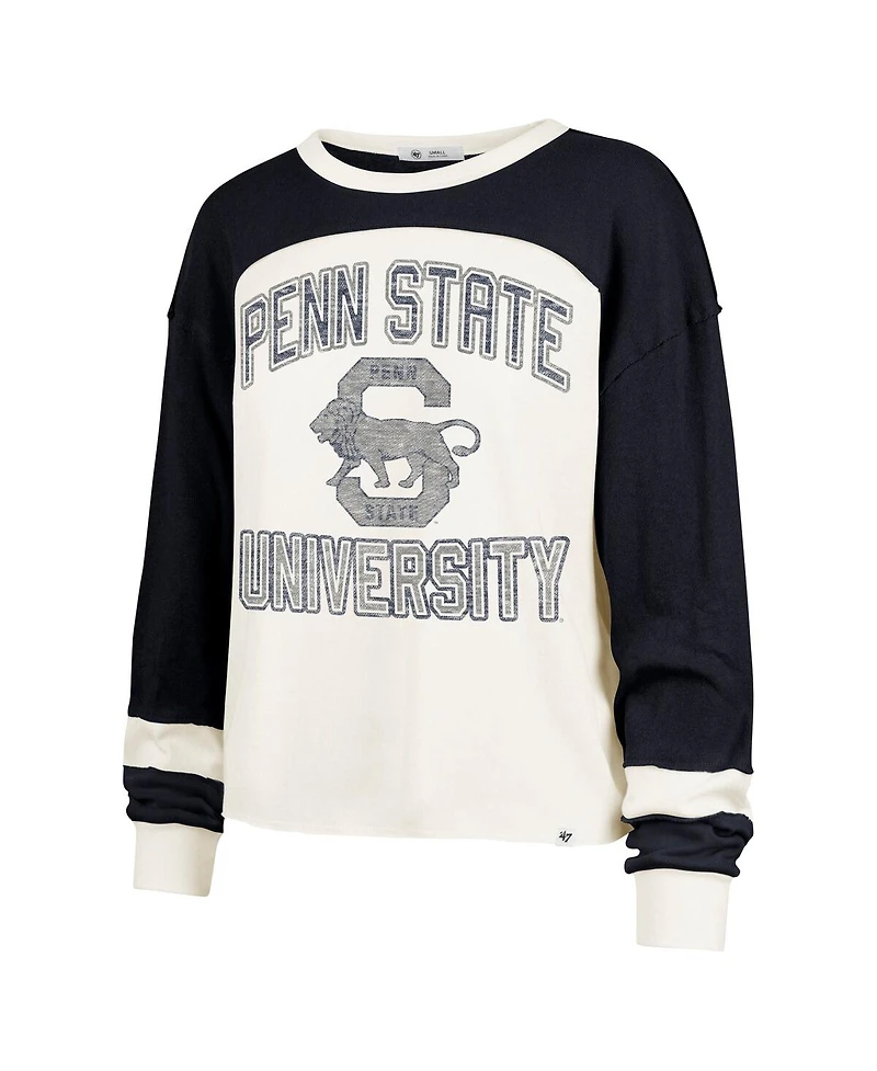 '47 Brand Women's Cream Penn State Nittany Lions Double Header Curve Raglan Long Sleeve T-Shirt