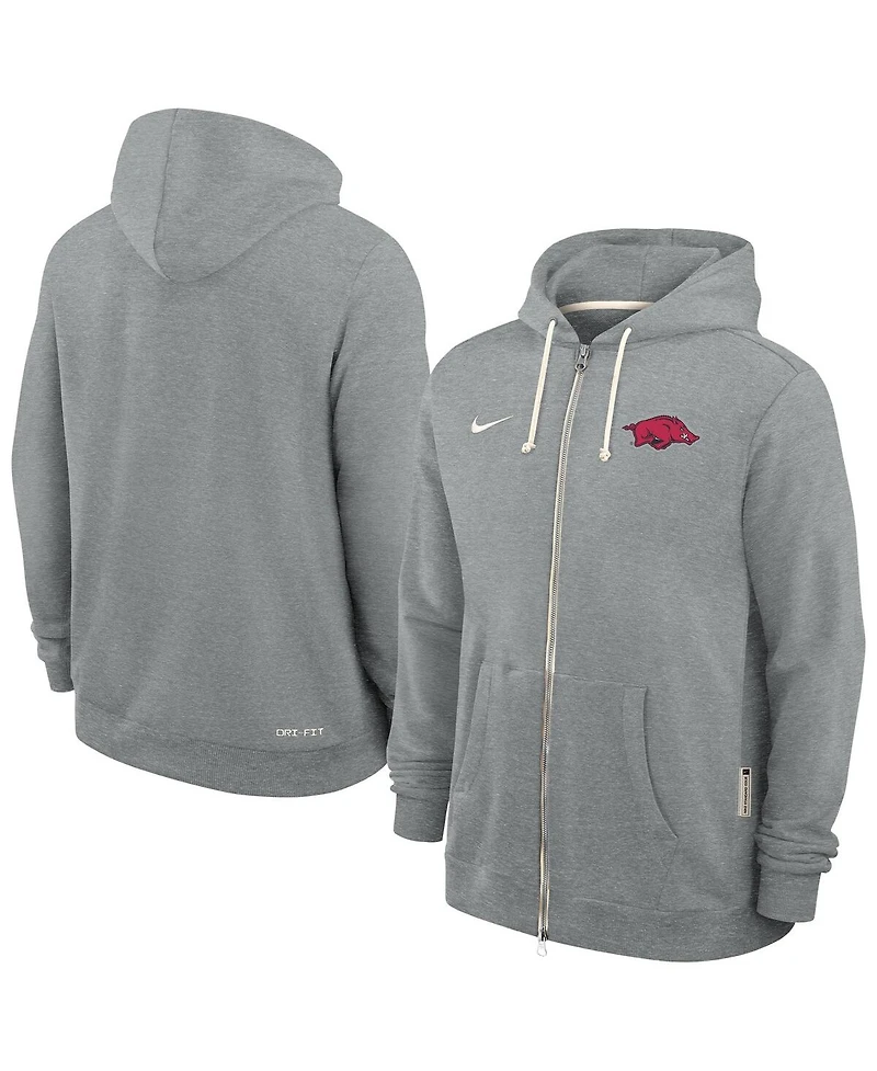 Nike Men's Heather Gray Arkansas Razorbacks 2025 Sideline Performance Full-Zip Hoodie