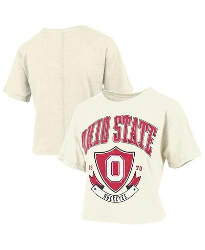 Pressbox Women's Cream Ohio State Buckeyes Buckler Vintage Cropped T-Shirt