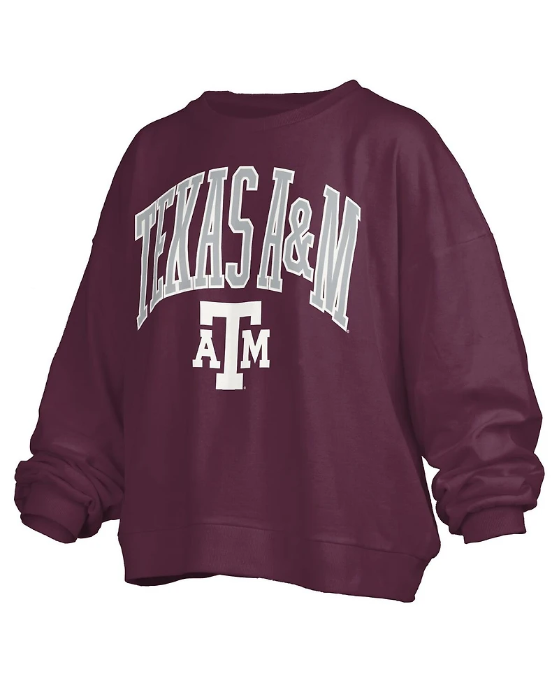 Pressbox Women's Maroon Texas A&M Aggies Janise Arch Over Logo Waist Length Oversized Pullover Sweatshirt