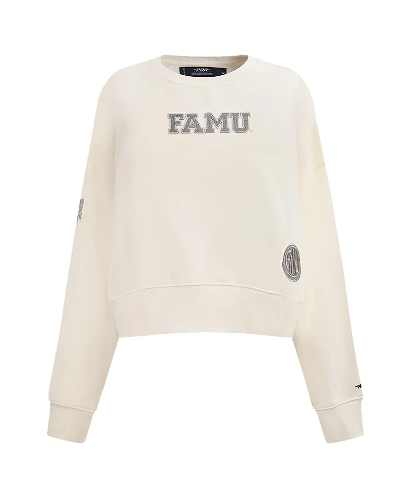 Pro Standard Women's Cream Florida A&M Rattlers French Terry Boxy Cropped Pullover Crewneck Top