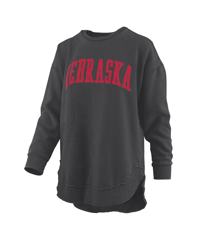 Pressbox Women's Black Nebraska Huskers Melange Poncho Vintage Fleece Long Sleeve Pullover Sweatshirt