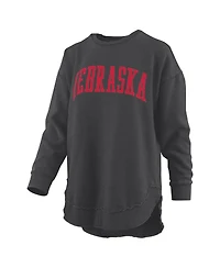 Pressbox Women's Black Nebraska Huskers Melange Poncho Vintage Fleece Long Sleeve Pullover Sweatshirt