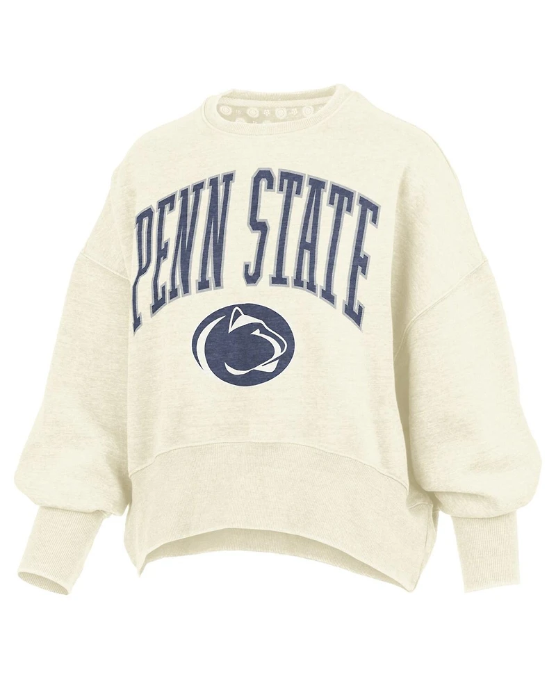 Pressbox Women's Natural Penn State Nittany Lions Oversized Waist-Length Crewneck Sweatshirt
