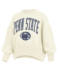 Pressbox Women's Natural Penn State Nittany Lions Oversized Waist-Length Crewneck Sweatshirt