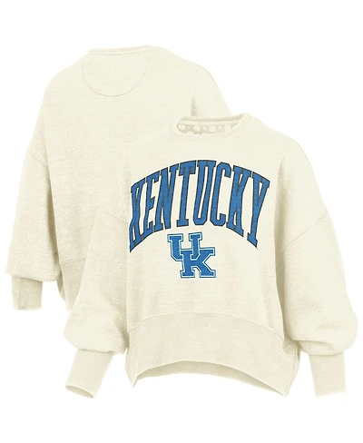 Pressbox Women's Natural Kentucky Wildcats Oversized Waist-Length Crewneck Sweatshirt