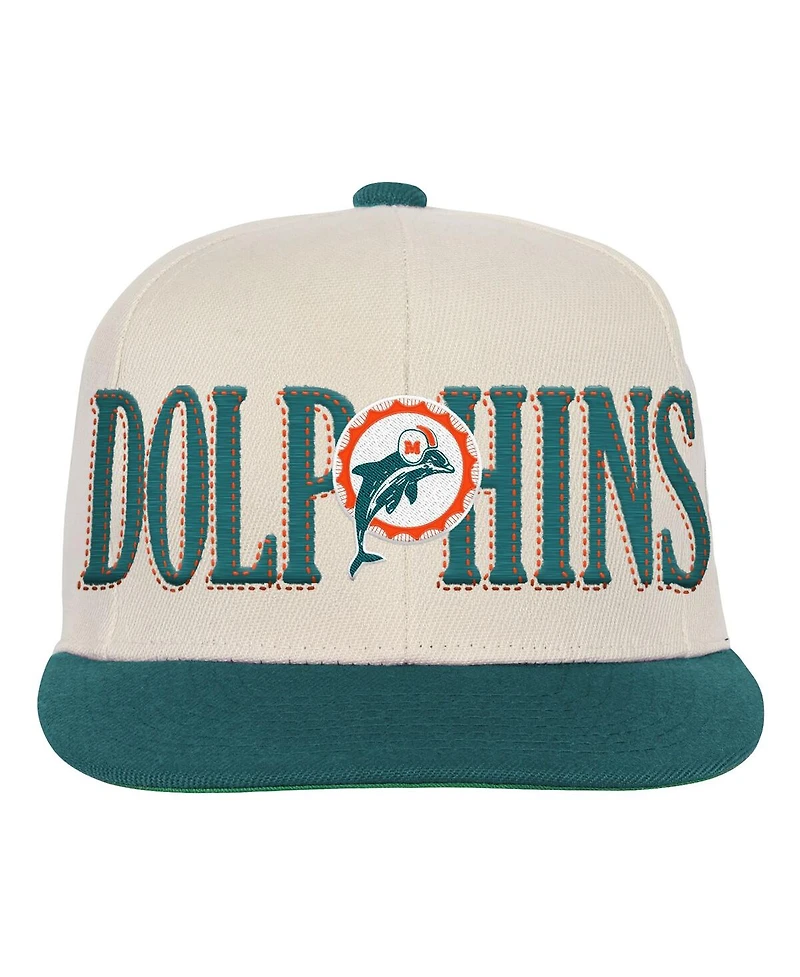 Mitchell & Ness Big Boys and Girls Cream/Aqua Miami Dolphins Across the Board Vintage Snapback Hat