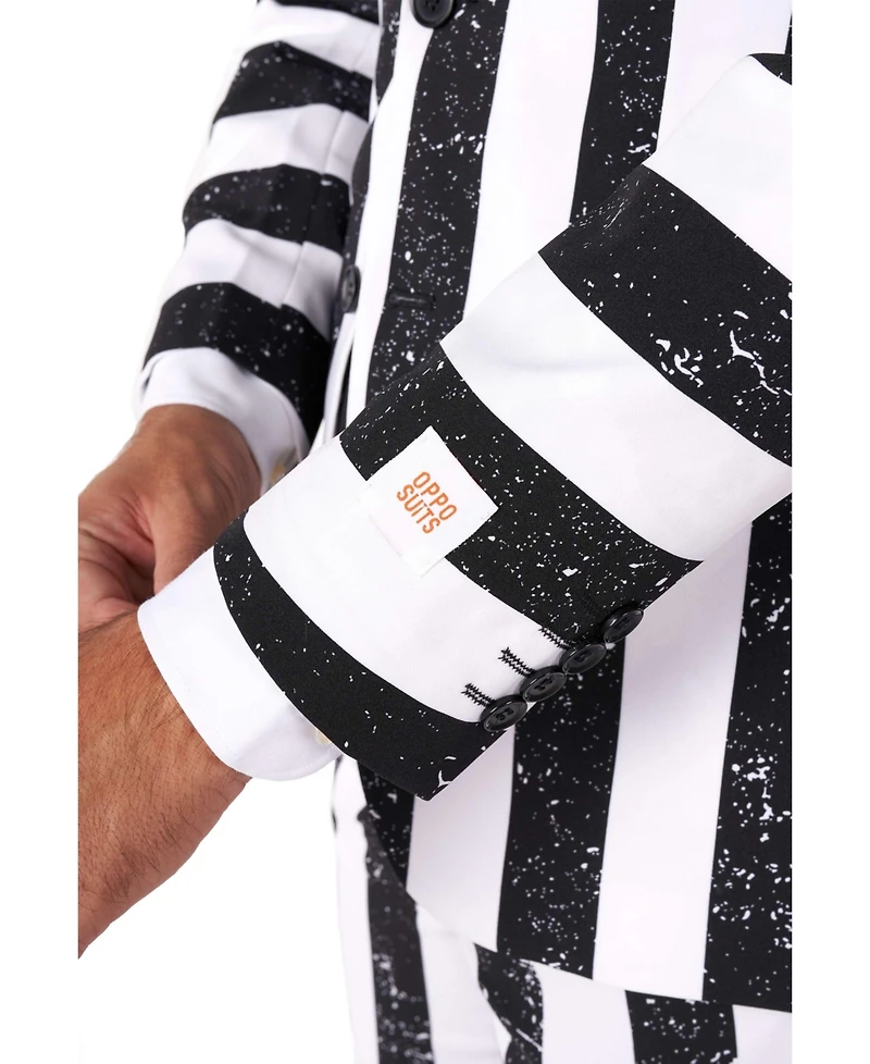OppoSuits Men's Beetlejuice Premium Costume - 80s Halloween Outfit Slim Fit Black White Includes Blazer, Pants and Tie