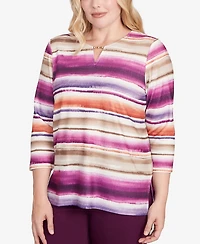 Alfred Dunner Petite Watercolor Beaded V-Neck Top