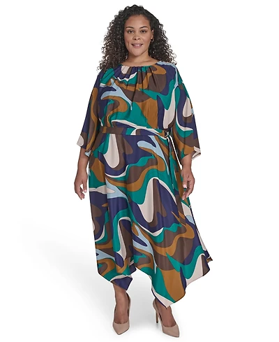 Jessica Howard Plus Dolman Sleeve Jewel Neck Belted Dress