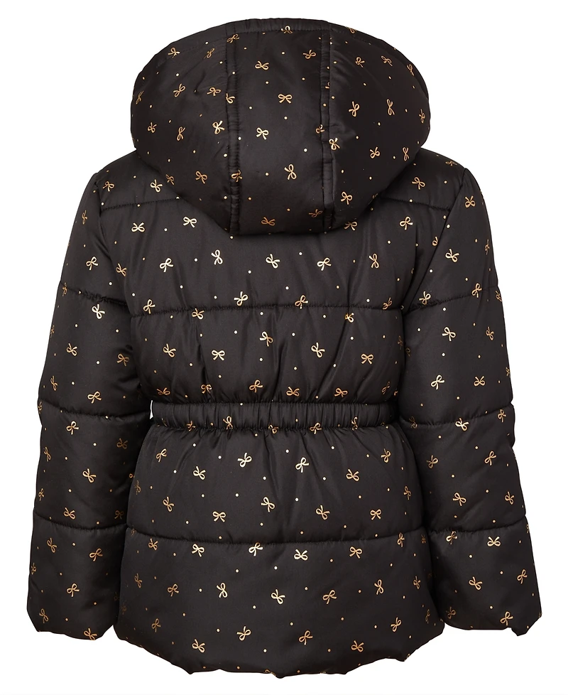 Kensie Girl Toddler and Little Girls Foil Bow Puffer Jacket with Beanie
