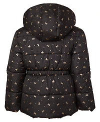 Kensie Girl Toddler and Little Girls Foil Bow Puffer Jacket with Beanie