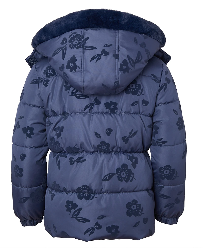 Kensie Girl Toddler and Little Girls Flocked Floral Puffer Jacket
