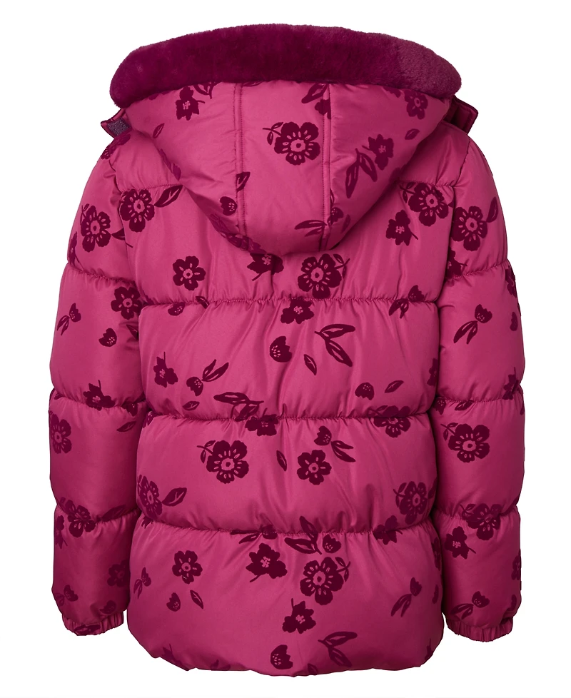 Kensie Girl Toddler and Little Girls Flocked Floral Puffer Jacket