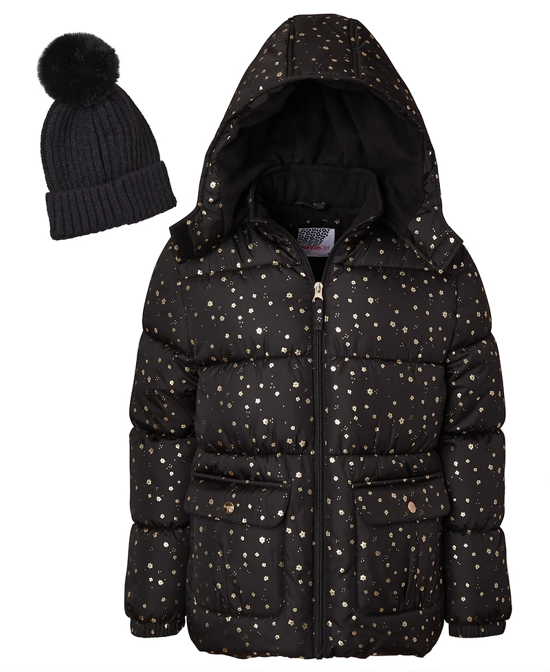 Kensie Girl Big Girls Foil Dot Puffer Jacket with Beanie