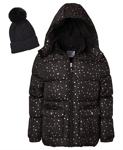 Kensie Girl Big Girls Foil Dot Puffer Jacket with Beanie