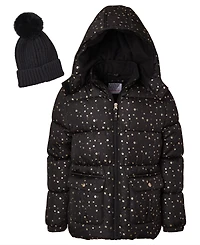 Kensie Girl Big Girls Foil Dot Puffer Jacket with Beanie