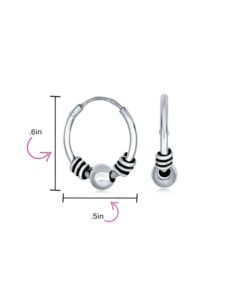 Bling Jewelry Set of 2 Balinese Tribal Ball Bead Hoop Huggie Earrings Silver 0.50 & 0.70 Inch