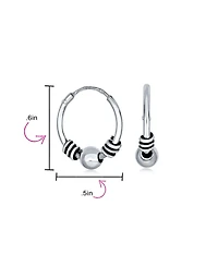 Bling Jewelry Set of 2 Balinese Tribal Ball Bead Hoop Huggie Earrings Silver 0.50 & 0.70 Inch