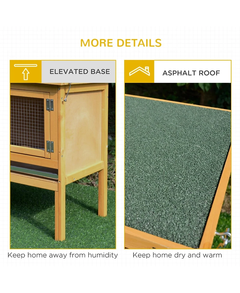 PawHut Wooden Rabbit Hutch Bunny Cage with Openable Waterproof Roof