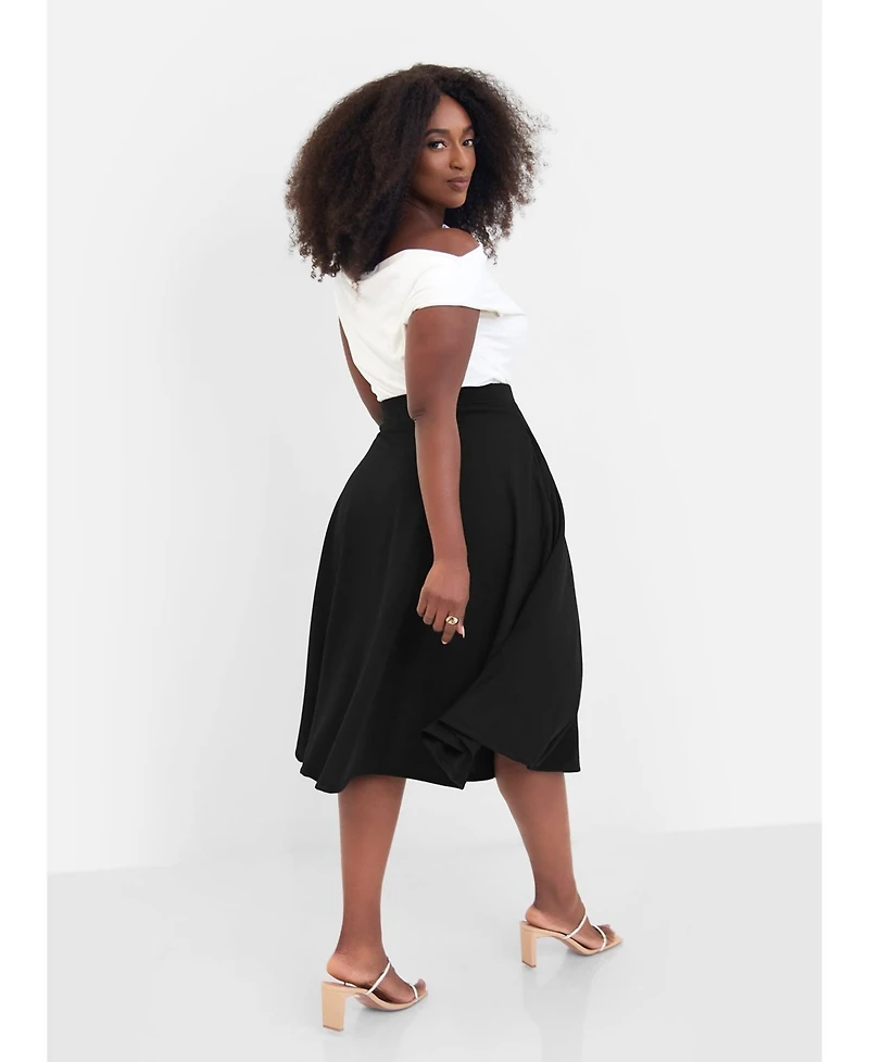 Rebdolls Women's Essential Black Midi Skater Skirt with Pockets