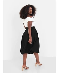 Rebdolls Women's Essential Black Midi Skater Skirt with Pockets
