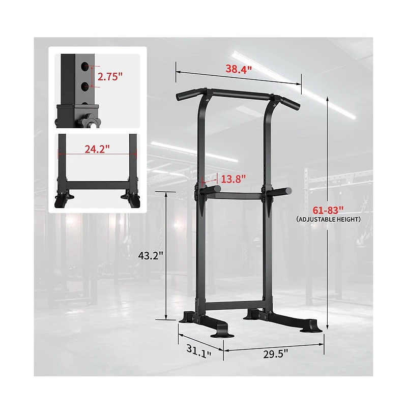 Zenova Pull Up Bar Dip Bar Power Tower Workout Dip Station Height Adjustable Free Standing Chin Up Bar