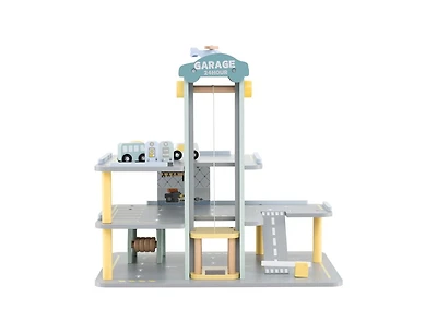 Akiudex 3-Layer Wooden Parking Garage Playset with Cars and Helicopter
