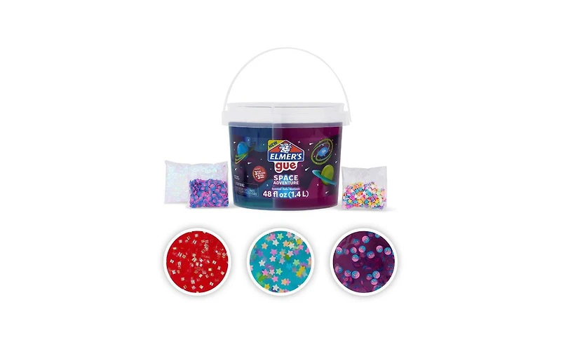 Elmer's Gue Premade Slime Bucket Variety Pack 3 Themes (Glassy Clear, Deep Gue Sea, Space Adventure), Includes 3 Buckets (3 Lb & 1.5 Lb), Multiple Sli