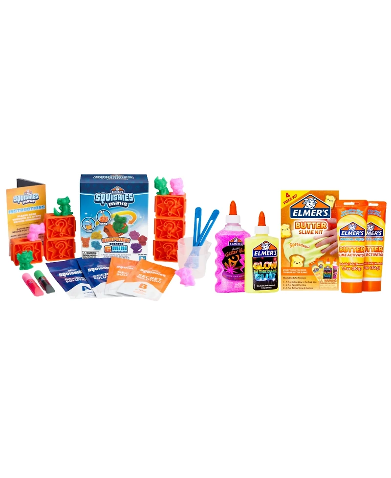 Elmer's Diy Slime & Squishy Toy Bundle: Squishies Minis Zoo Characters & Butter Slime Kit with Glow-in-the-Dark and Glitter Glue – Fun Arts & C