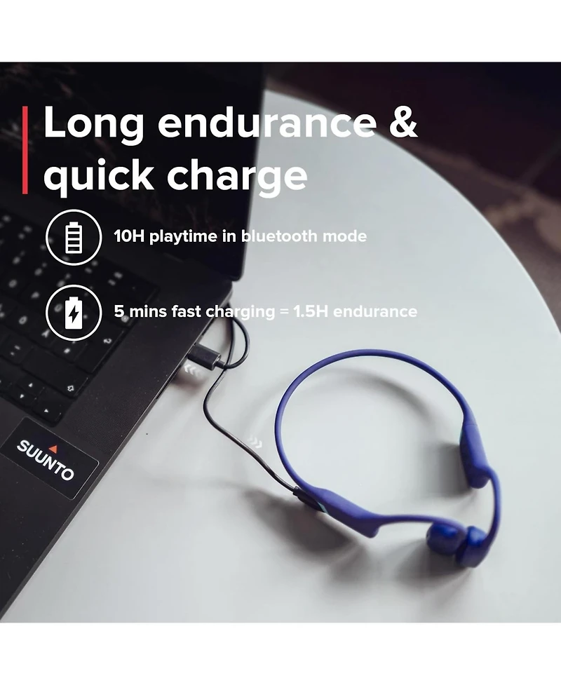 Suunto Aqua Light Waterproof Open-Ear Swimming Bone Conduction Bluetooth Headphones with Built MP3 Player - Tidal Black