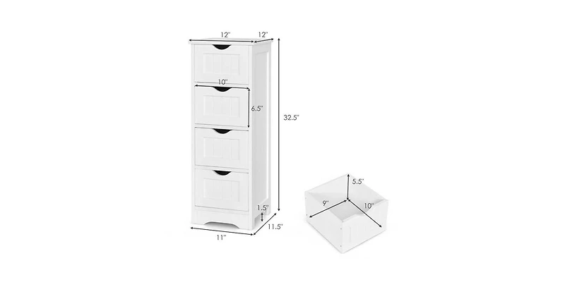Modern Farmhouse Bathroom Floor Cabinet with 4 Drawers in Wood Finish